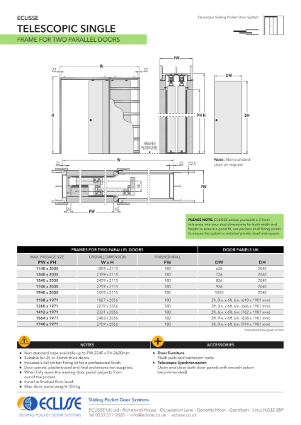 Telescopic SINGLE  Pocket Door System