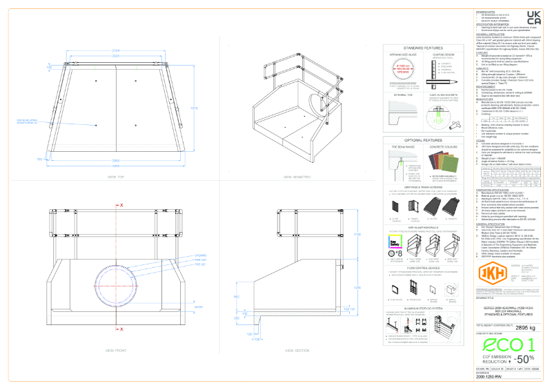 SERIES 2000 HEADWALL (REFLEX WINGWALL, 1250mm HIGH)