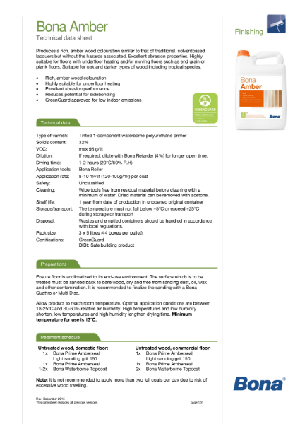 Bona Amber - Technical Data Sheet