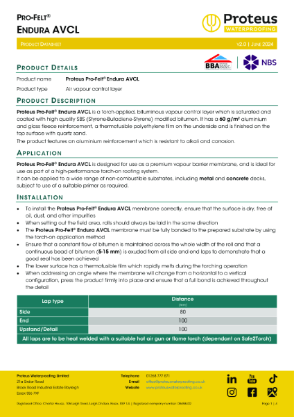 Product Data Sheet - Proteus Pro-Felt® Endura AVCL