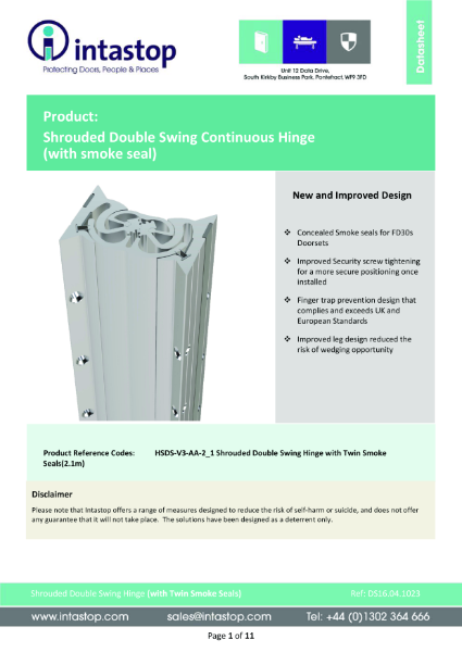 Data Sheet - Shrouded Double Swing Hinge with Twin Smoke Seals