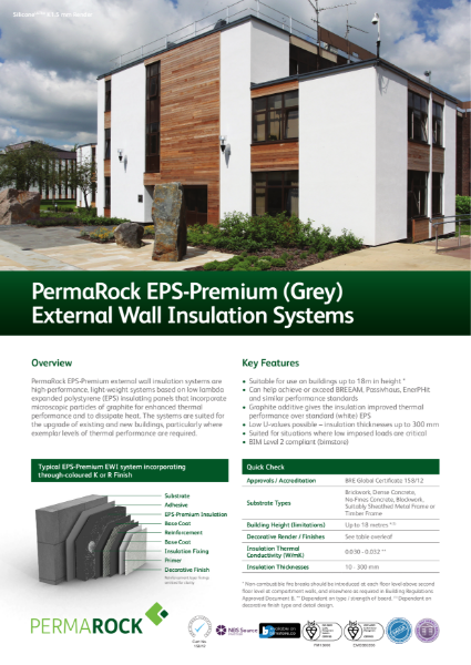 PermaRock EPS-Premium (Grey) EWI System Sheet (high-performance, light-weight enhanced EPS graphite systems)