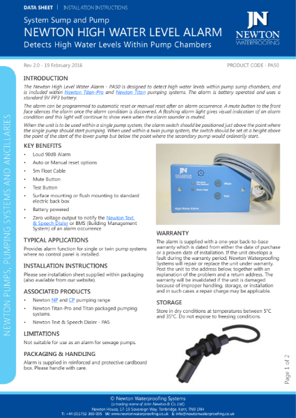 Newton-High Water Level Alarm