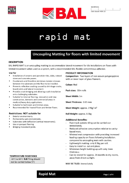 BAL Rapid Mat - Technical Datasheet