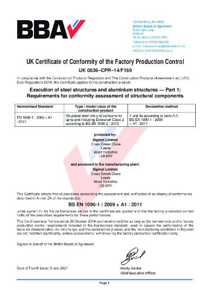 Execution of steel structures and aluminium structures — Part 1: 
Requirements for conformity assessment of structural components
