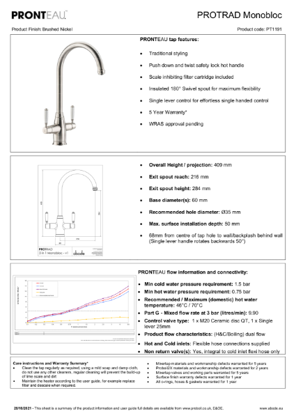 PT1191 PRONTEAU™  ProTrad Brushed Nickel - Consumer Specification