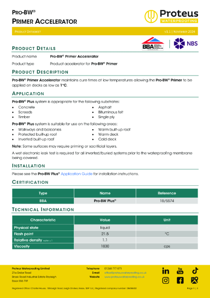 Product Data Sheet - Proteus Pro-BW® Primer Accelerator