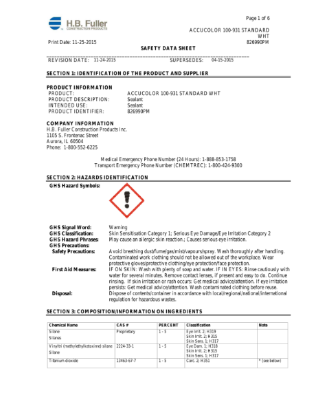 AccuColor plus 100 - 931 Standard White - SDS