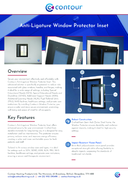 Inset anti-ligature window protector data sheet