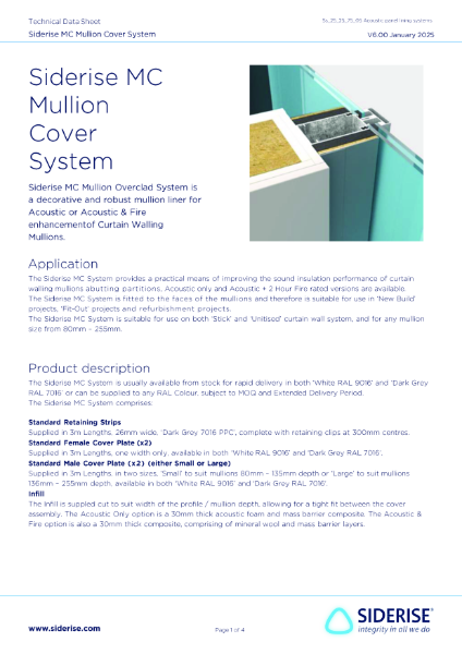 Siderise MC Mullion Cover Systems Technical Datasheet