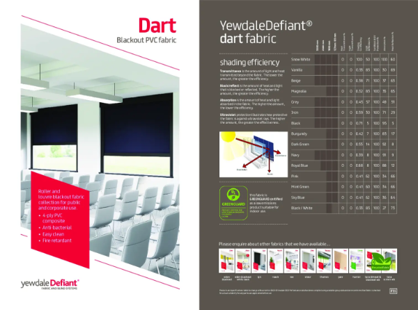 YewdaleDefiant® Dart Blackout PVC fabric for blind systems