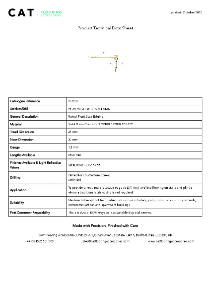 BN20R Satin Brass Technical Datasheet