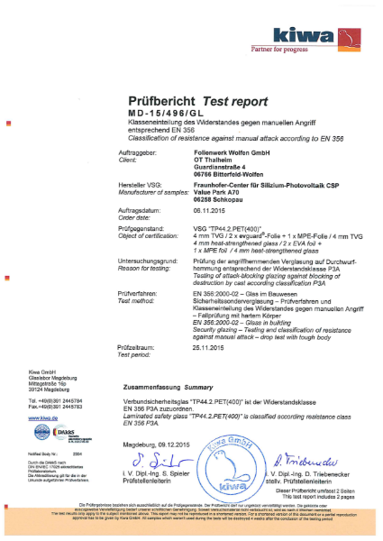 EN 356 P3A (Ball Drop) for evguard® laminating interlayer film