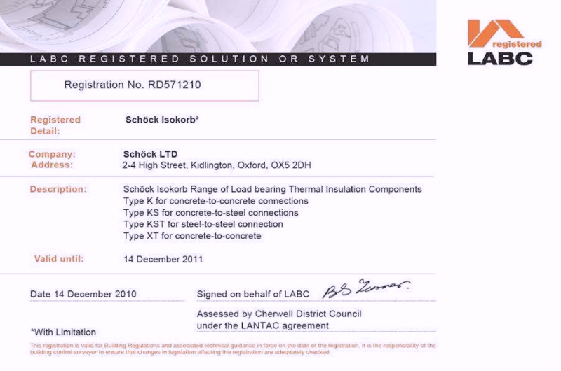 12/5741 LABC registered - Schock Isokorb Range of Load bearing Thermal Insulation Components