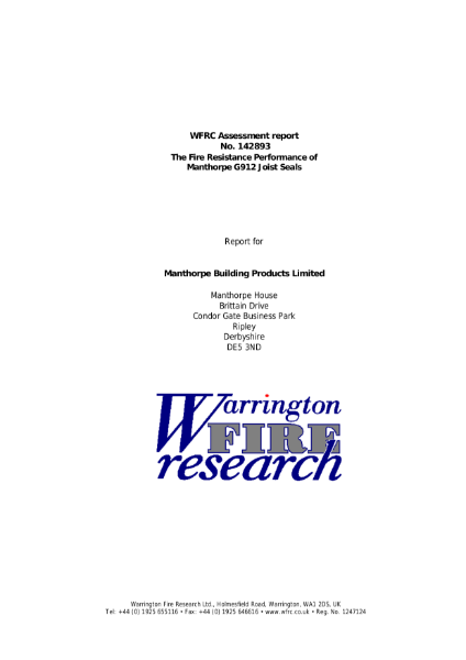 Warrington Fire - Manthorpe Joist Seals - Test Report No. 142893