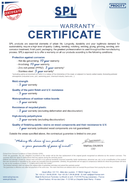 Procity warranty certificate