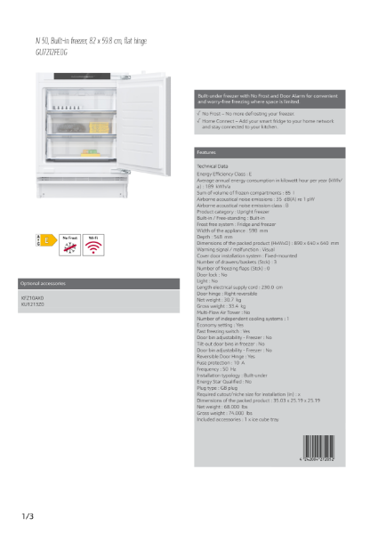 N 50, Built-in freezer, 82 x 59.8 cm, flat hinge
GU7212FE0G