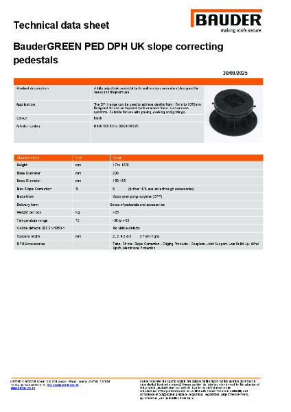 BauderGREEN PED DPH UK Technical Data Sheet