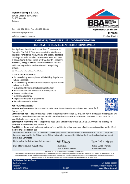 H2Foam Lite Plus Wall - BBA Certificate