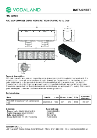 PRO 200P Channel drain H315, D400 Data Sheet