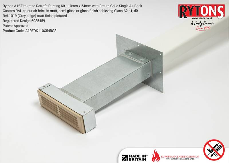 Rytons A1® Fire-rated Retrofit Ducting Kit 110mm x 54mm with Single Air Brick