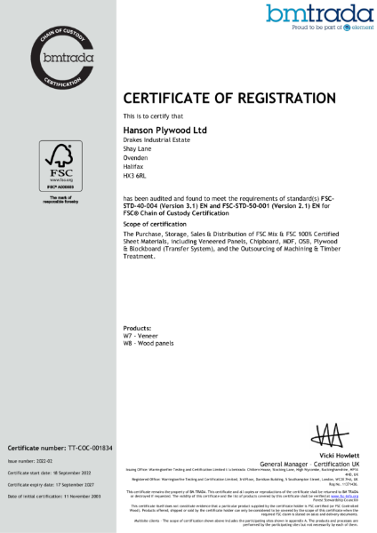 FSC Chain of Custody Certificate