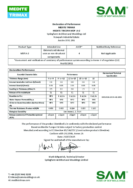 MEDITE TRIMAX Declaration of Performance