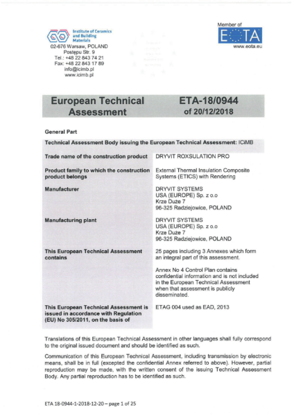 European Technical Approval (ETA): 18/0944