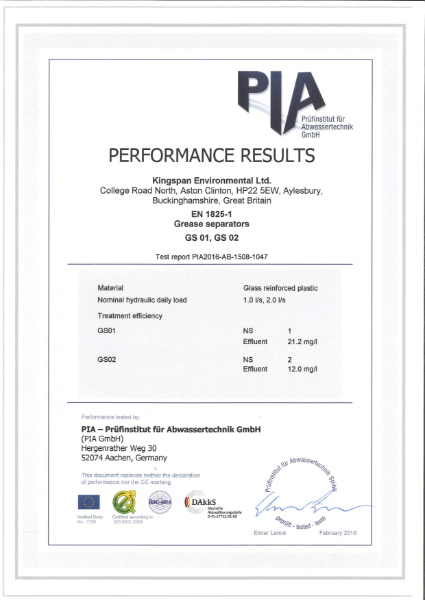Grease Separators Performance Results 