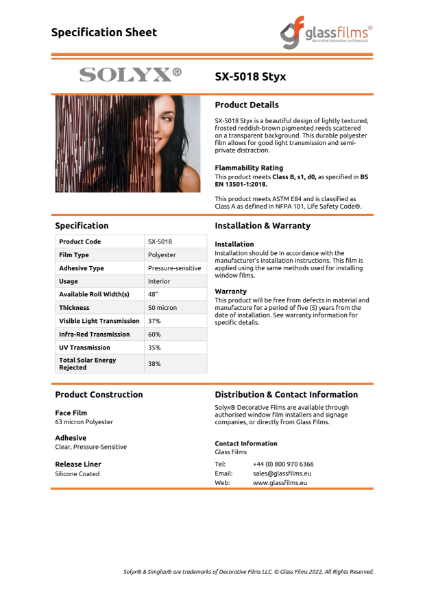 SX-5018 Styx Specification Sheet