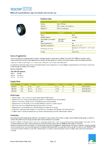 Pro Clima Tescon Invis Technical Datasheet