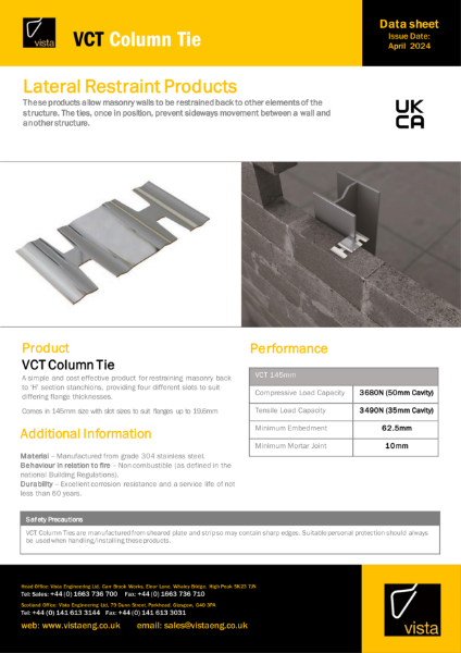 VCT Column Tie Data Sheet