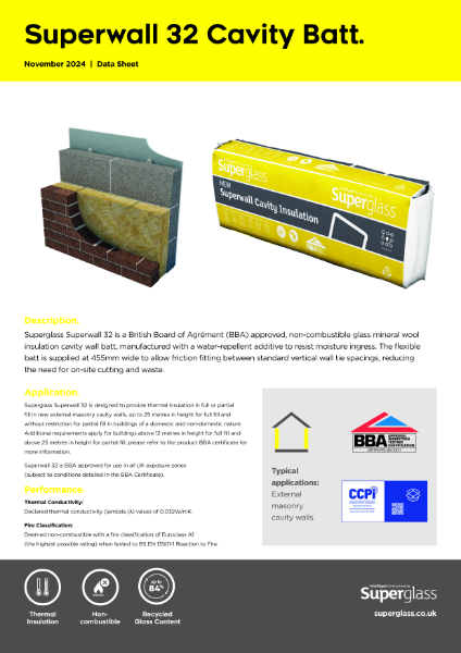 Superglass Superwall 32 Cavity Batt - Datasheet