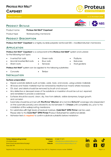 Product Data Sheet - Proteus Hot Melt® Capsheet