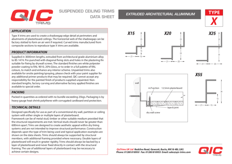 QIC Shadow-gap perimeter trims plasterboard MF ceilings