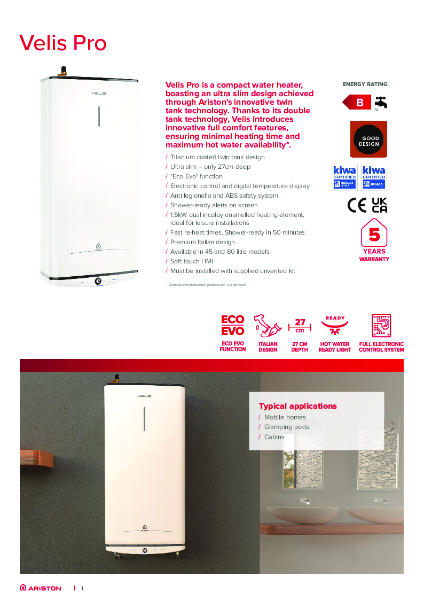 ARISTON Velis Pro - Data Sheet