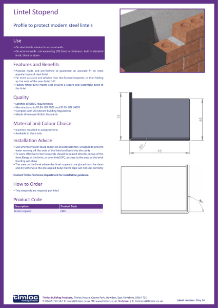 Timloc Building Products Lintel Stopend Datasheet