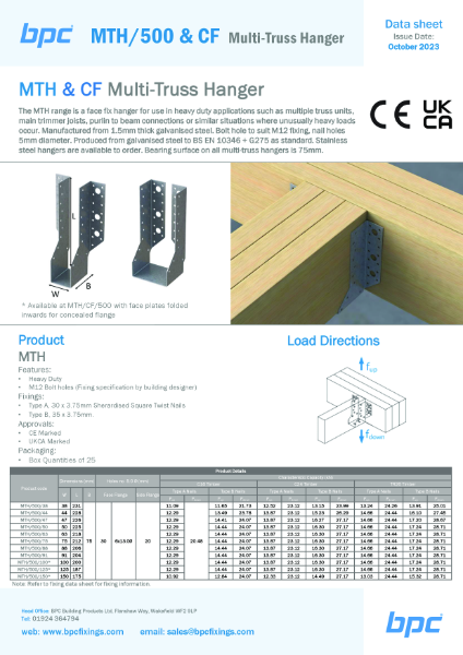 MTH-500-MTH-CF500-Multi-Truss-Hanger  Data Sheet