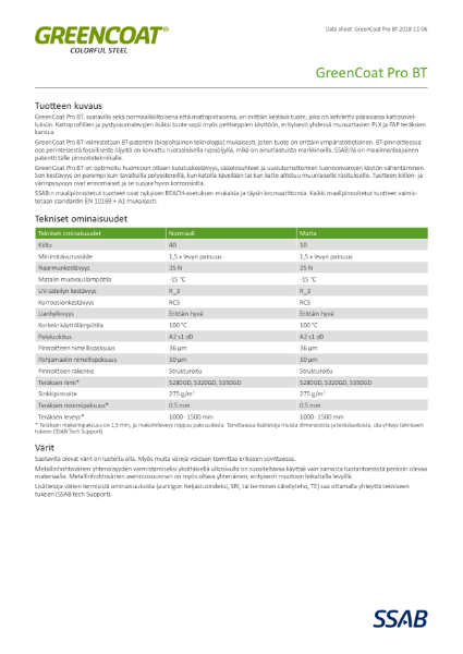 SSAB - GreenCoat Pro BT