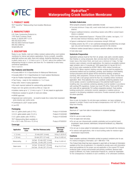 Hydraflex Waterproofing Crack Isolation Membrane PDS