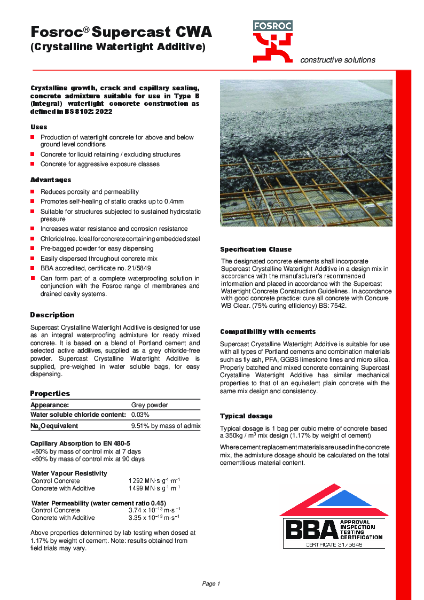 Supercast CWA Product Data Sheet