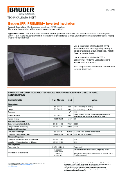 Bauder JFRI PREMIUM+ Inverted Insulation - Technical Data Sheet