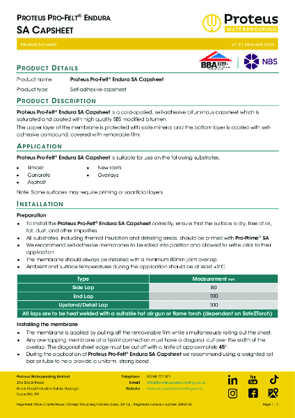 Product Data Sheet - Proteus Pro-Felt® Endura SA Capsheet