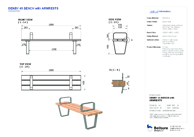 Denby Bench Armrest Datasheet