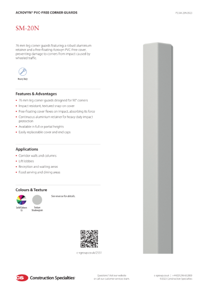 CS Acrovyn PVC-Free SM-20N Corner Guard_Product Sheet (09.23)