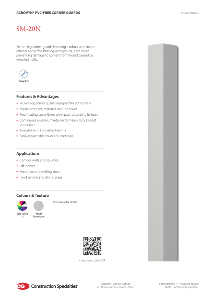 Product Sheet - CS Acrovyn PVC-Free SM-20N Corner Guard