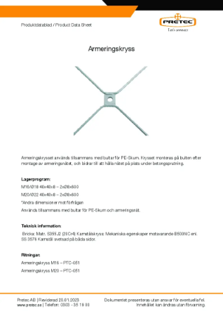Produktdatablad Armeringskryss