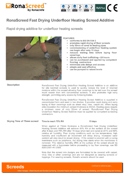 RonaScreed Fast Drying Underfloor Heating Screed Additive