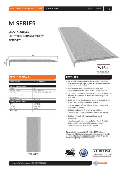 M Series Clear Anodised with Light Grey Abrasive Insert [PRODUCT DATA SHEET]