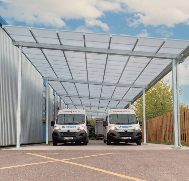 Gateshead NHS Facility at Spire House in County Durham Installs Shelter for Cleaning Ambulances